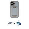 MARSİLYAN™- iPhone 13 Pro Max Kılıf Kozmos Minimal Prime - Siyah 3D Antistatik Cam Ekran Koruyucu + Renkli Kamera Lens Koruma Cam - PE
