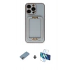 MARSİLYAN™- iPhone 13 Pro Max Kılıf Kozmos Minimal Prime - Siyah 3D Antistatik Cam Ekran Koruyucu + Shine Kamera Lens Koruma Cam - GI