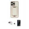 MARSİLYAN™- iPhone 13 Pro Max Kılıf Kozmos Minimal Prime - Siyah 3D Antistatik Hayalet Cam Ekran Koruyucu + Gökkuşağı Pers Alüminyum Kamera Lens