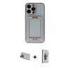 MARSİLYAN™- iPhone 13 Pro Max Kılıf Kozmos Minimal Prime - Siyah Bilvis 3D Cam Ekran Koruyucu + Mor Rainbow Kamera Lens Koruma Cam
