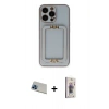 MARSİLYAN™- iPhone 13 Pro Max Kılıf Kozmos Minimal Prime - Siyah Bilvis 3D Cam Ekran Koruyucu + Rainbow Kamera Lens Koruma Cam - MI
