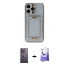 MARSİLYAN™- iPhone 13 Pro Max Kılıf Kozmos Minimal Prime - Siyah Bilvis 5in1 5D Magic Hayalet Cam Ekran Koruyucu + Neon Fosforlu Kamera Lens - BZ