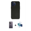 MARSİLYAN™- iPhone 13 Pro Max Kılıf Kozmos Yansıma Özel Seri - Siyah 3D Antistatik Cam Ekran Koruyucu + Neon Fosforlu Kamera Lens - BZ