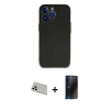 MARSİLYAN™- iPhone 13 Pro Max Kılıf Kozmos Yansıma Özel Seri - Siyah 3D Antistatik Hayalet Cam Ekran Koruyucu + Rainbow Kamera Lens Koruma Cam - BZ