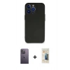 MARSİLYAN™- iPhone 13 Pro Max Kılıf Kozmos Yansıma Özel Seri - Siyah 6D Mat Seramik Hayalet Nano Ekran Koruyucu + Beyaz Neon Fosforlu Kamera Lens