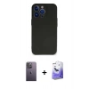 MARSİLYAN™- iPhone 13 Pro Max Kılıf Kozmos Yansıma Özel Seri - Siyah Bilvis 5in1 5D Magic Hayalet Cam Ekran Koruyucu + Neon Fosforlu Kamera Lens - BZ
