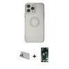 MARSİLYAN™- iPhone 13 Pro Max Kılıf Kutup Klasik - Şeffaf 360 Full Body Arka Koruyucu + Beyaz Rainbow Kamera Lens Koruma Cam