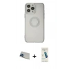 MARSİLYAN™- iPhone 13 Pro Max Kılıf Kutup Klasik - Şeffaf Pasifik Cam Ekran Koruyucu + Mavi Rainbow Kamera Lens Koruma Cam