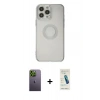 MARSİLYAN™- iPhone 13 Pro Max Kılıf Kutup Klasik - Şeffaf Pasifik Cam Ekran Koruyucu + Neon Fosforlu Kamera Lens - YL