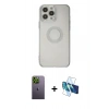 MARSİLYAN™- iPhone 13 Pro Max Kılıf Kutup Klasik - Siyah 3D Antistatik Cam Ekran Koruyucu + Neon Fosforlu Kamera Lens - YL