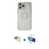 MARSİLYAN™- iPhone 13 Pro Max Kılıf Kutup Klasik - Siyah 3D Antistatik Cam Ekran Koruyucu + Pers Alüminyum Kamera Lens - GD