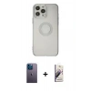 MARSİLYAN™- iPhone 13 Pro Max Kılıf Kutup Klasik - Siyah Bilvis 3D Mat Cam Ekran Koruyucu + Neon Fosforlu Kamera Lens - MI