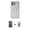 MARSİLYAN™- iPhone 13 Pro Max Kılıf Kutup Klasik - Siyah Bilvis 3D Mat Cam Ekran Koruyucu + Neon Fosforlu Kamera Lens - BZ