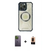 MARSİLYAN™- iPhone 13 Pro Max Kılıf Kutup Modern - Şeffaf Maxco Cam Ekran Koruyucu + Yeşil Neon Fosforlu Kamera Lens