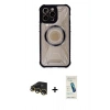 MARSİLYAN™- iPhone 13 Pro Max Kılıf Kutup Modern - Şeffaf Pasifik Cam Ekran Koruyucu + Raze Metal Kamera Lens - GD