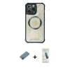 MARSİLYAN™- iPhone 13 Pro Max Kılıf Kutup Modern - Şeffaf Pasifik Cam Ekran Koruyucu + Mor Metal Kamera Lens Koruma Cam
