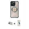 MARSİLYAN™- iPhone 13 Pro Max Kılıf Kutup Modern - Şeffaf Pasifik Cam Ekran Koruyucu + Mor Rainbow Kamera Lens Koruma Cam