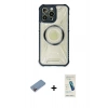 MARSİLYAN™- iPhone 13 Pro Max Kılıf Kutup Modern - Şeffaf Pasifik Cam Ekran Koruyucu + Shine Kamera Lens Koruma Cam - PE