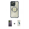 MARSİLYAN™- iPhone 13 Pro Max Kılıf Kutup Modern - Şeffaf Pasifik Cam Ekran Koruyucu + Neon Fosforlu Kamera Lens - YL