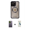 MARSİLYAN™- iPhone 13 Pro Max Kılıf Kutup Modern - Şeffaf Pasifik Cam Ekran Koruyucu + Neon Fosforlu Kamera Lens - YL