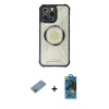 MARSİLYAN™- iPhone 13 Pro Max Kılıf Kutup Modern - Siyah 18D Cam Ekran Koruyucu + Shine Kamera Lens Koruma Cam - GI