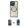 MARSİLYAN™- iPhone 13 Pro Max Kılıf Kutup Modern - Siyah 18D Cam Ekran Koruyucu + Neon Fosforlu Kamera Lens - YL