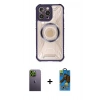 MARSİLYAN™- iPhone 13 Pro Max Kılıf Kutup Modern - Siyah 18D Cam Ekran Koruyucu + Neon Fosforlu Kamera Lens - YL