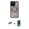 MARSİLYAN™- iPhone 13 Pro Max Kılıf Kutup Modern - Siyah 18D Cam Ekran Koruyucu + Renkli Kamera Lens Koruma Cam - PE