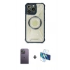 MARSİLYAN™- iPhone 13 Pro Max Kılıf Kutup Modern - Siyah 3D Antistatik Cam Ekran Koruyucu + Neon Fosforlu Kamera Lens - BZ