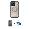 MARSİLYAN™- iPhone 13 Pro Max Kılıf Kutup Modern - Siyah 3D Antistatik Cam Ekran Koruyucu + Neon Fosforlu Kamera Lens - MI
