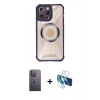 MARSİLYAN™- iPhone 13 Pro Max Kılıf Kutup Modern - Siyah 3D Antistatik Cam Ekran Koruyucu + Neon Fosforlu Kamera Lens - BZ