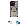 MARSİLYAN™- iPhone 13 Pro Max Kılıf Kutup Modern - Siyah 3D Antistatik Cam Ekran Koruyucu + Pers Alüminyum Kamera Lens - LT