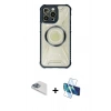 MARSİLYAN™- iPhone 13 Pro Max Kılıf Kutup Modern - Siyah 3D Antistatik Cam Ekran Koruyucu + Pers Alüminyum Kamera Lens - SABE