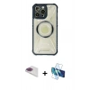 MARSİLYAN™- iPhone 13 Pro Max Kılıf Kutup Modern - Siyah 3D Antistatik Cam Ekran Koruyucu + Pers Alüminyum Kamera Lens - GI