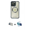 MARSİLYAN™- iPhone 13 Pro Max Kılıf Kutup Modern - Siyah 3D Antistatik Cam Ekran Koruyucu + Rainbow Kamera Lens Koruma Cam - MI