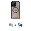 MARSİLYAN™- iPhone 13 Pro Max Kılıf Kutup Modern - Siyah 3D Antistatik Cam Ekran Koruyucu + Rainbow Kamera Lens Koruma Cam - MI