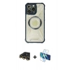 MARSİLYAN™- iPhone 13 Pro Max Kılıf Kutup Modern - Siyah 3D Antistatik Cam Ekran Koruyucu + Raze Metal Kamera Lens - GD