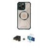 MARSİLYAN™- iPhone 13 Pro Max Kılıf Kutup Modern - Siyah 3D Antistatik Cam Ekran Koruyucu + Raze Metal Kamera Lens - GD