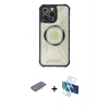 MARSİLYAN™- iPhone 13 Pro Max Kılıf Kutup Modern - Siyah 3D Antistatik Cam Ekran Koruyucu + Renkli Kamera Lens Koruma Cam - PE