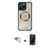 MARSİLYAN™- iPhone 13 Pro Max Kılıf Kutup Modern - Siyah 3D Antistatik Hayalet Cam Ekran Koruyucu + Pers Alüminyum Kamera Lens - GD