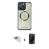 MARSİLYAN™- iPhone 13 Pro Max Kılıf Kutup Modern - Siyah 3D Antistatik Hayalet Cam Ekran Koruyucu + Pers Alüminyum Kamera Lens - GD