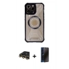 MARSİLYAN™- iPhone 13 Pro Max Kılıf Kutup Modern - Siyah 3D Antistatik Hayalet Cam Ekran Koruyucu + Raze Metal Kamera Lens - GD