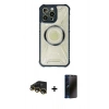 MARSİLYAN™- iPhone 13 Pro Max Kılıf Kutup Modern - Siyah 3D Antistatik Hayalet Cam Ekran Koruyucu + Raze Metal Kamera Lens - GD