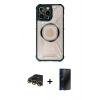 MARSİLYAN™- iPhone 13 Pro Max Kılıf Kutup Modern - Siyah 3D Antistatik Hayalet Cam Ekran Koruyucu + Raze Metal Kamera Lens - GD