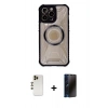 MARSİLYAN™- iPhone 13 Pro Max Kılıf Kutup Modern - Siyah 3D Antistatik Hayalet Cam Ekran Koruyucu + Shine Kamera Lens - GD