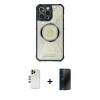 MARSİLYAN™- iPhone 13 Pro Max Kılıf Kutup Modern - Siyah 3D Antistatik Hayalet Cam Ekran Koruyucu + Shine Kamera Lens - GD