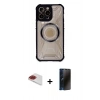 MARSİLYAN™- iPhone 13 Pro Max Kılıf Kutup Modern - Siyah 3D Antistatik Hayalet Cam Ekran Koruyucu + Pers Alüminyum Kamera Lens - KI