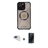 MARSİLYAN™- iPhone 13 Pro Max Kılıf Kutup Modern - Siyah 3D Antistatik Hayalet Cam Ekran Koruyucu + Pers Alüminyum Kamera Lens - LT