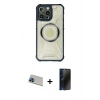 MARSİLYAN™- iPhone 13 Pro Max Kılıf Kutup Modern - Siyah 3D Antistatik Hayalet Cam Ekran Koruyucu + Rainbow Kamera Lens Koruma Cam - MI