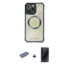 MARSİLYAN™- iPhone 13 Pro Max Kılıf Kutup Modern - Siyah 3D Antistatik Hayalet Cam Ekran Koruyucu + Renkli Kamera Lens Koruma Cam - MI